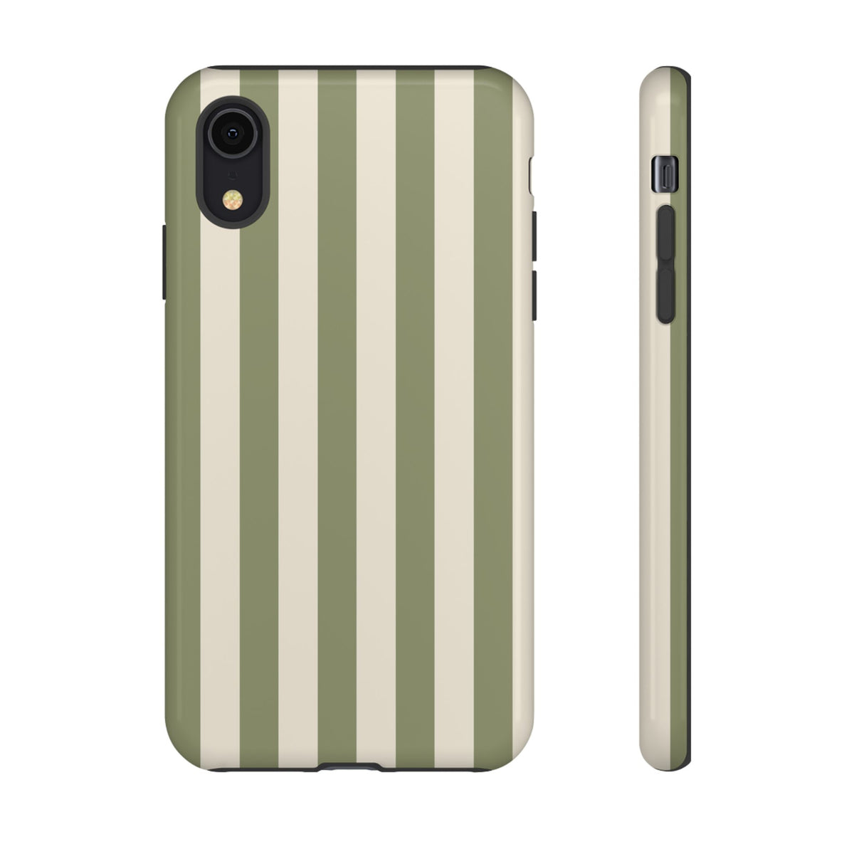 Olive & Beige Stripe Pattern Phone Case - Green Phone Case - iPhone XR / Glossy