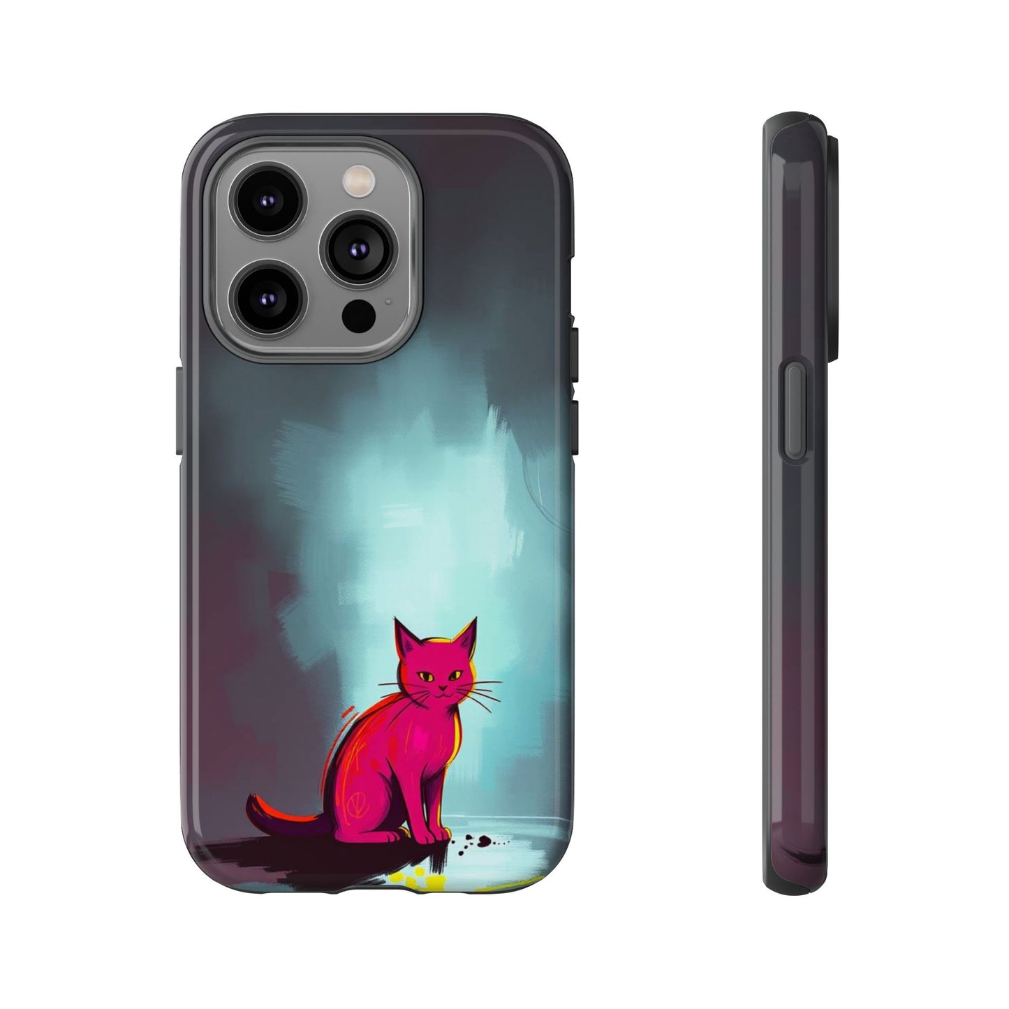 iPhone 14 Pro / Glossy Phone Case - Pop Art Moody Cat Design Phone Case