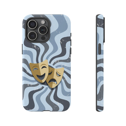 Comedy & Tragedy Masks – Blue Minimal Retro Wave Phone Case - Blue Phone Case - iPhone 15 Pro Max / Glossy