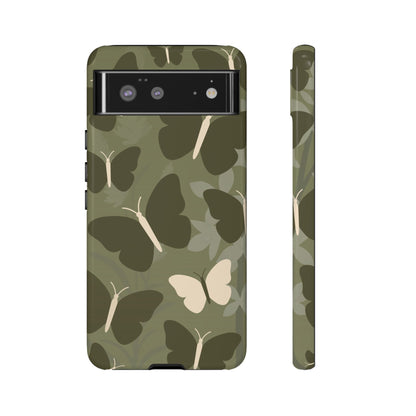 Google Pixel 6 / Glossy Phone Case - Minimalist Olive Green Butterfly Pattern Phone Case