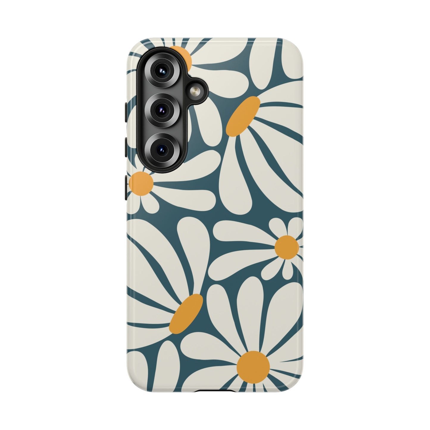 Samsung Galaxy S25 / Glossy Phone Case - Retro Blue Daisy Pattern Phone Case