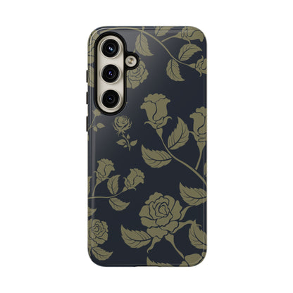Samsung Galaxy S24 Plus / Glossy Phone Case - ’Blue & Olive Rose Pattern’ Phone Case