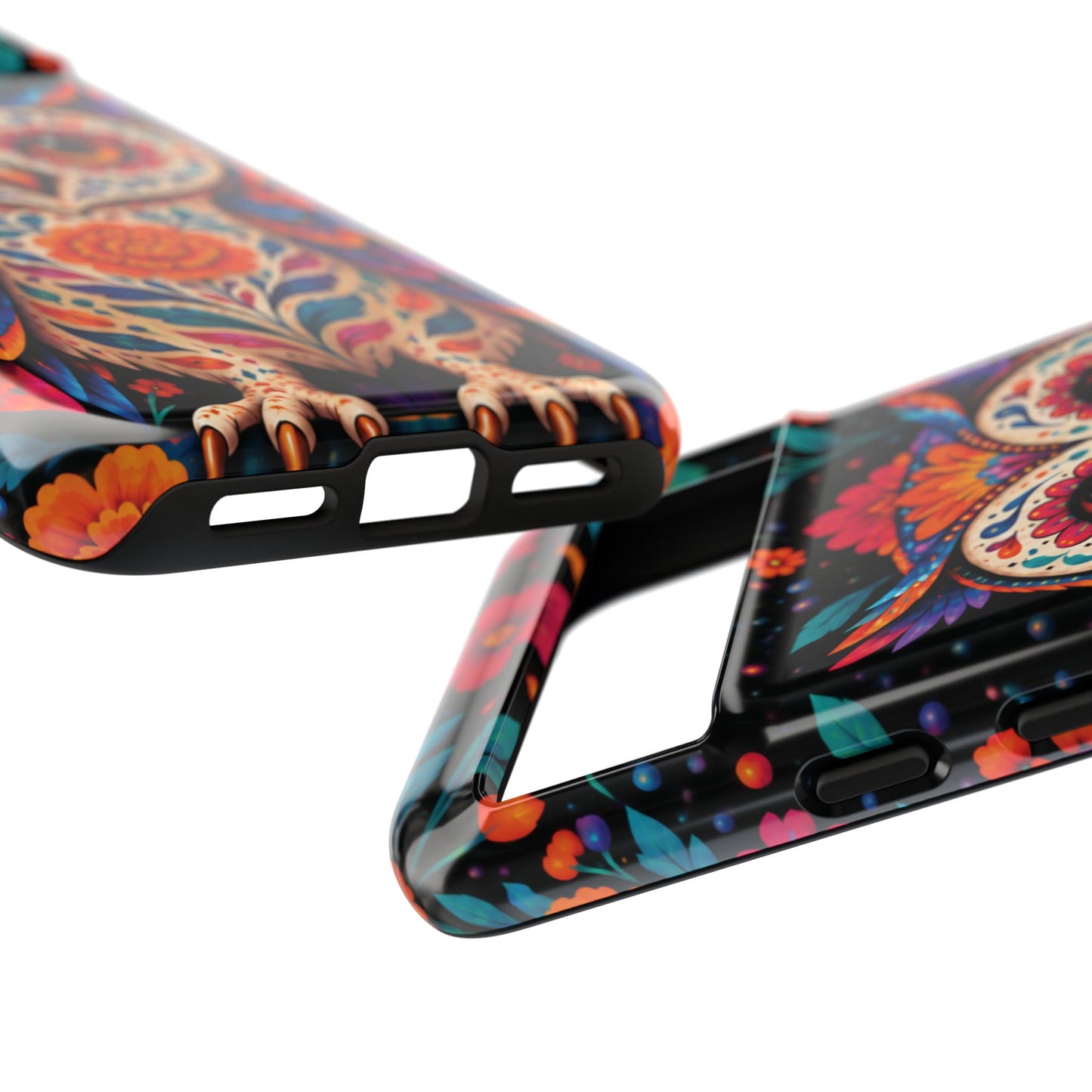 Vibrant Orange and Turquoise Calavera Owl Phone Case - Multicolor Phone Case