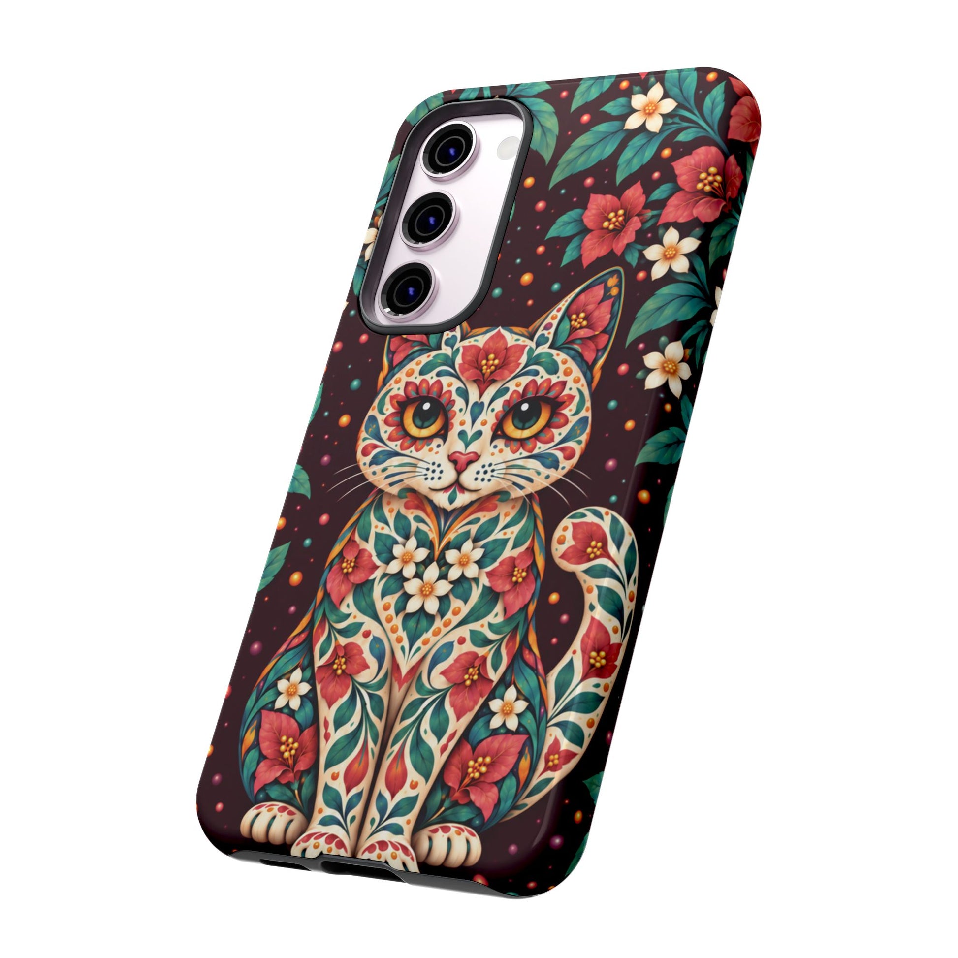 Vibrant Terracotta and Teal Calavera Cat Phone Case - Multicolor Phone Case