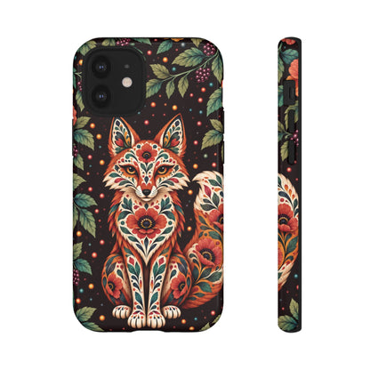 Vibrant Terracotta and Teal Calavera Fox Phone Case - Multicolor Phone Case - iPhone 12 Mini / Glossy