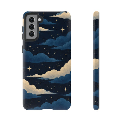 Illustrated Navy Blue Clouds & Stars Phone Case