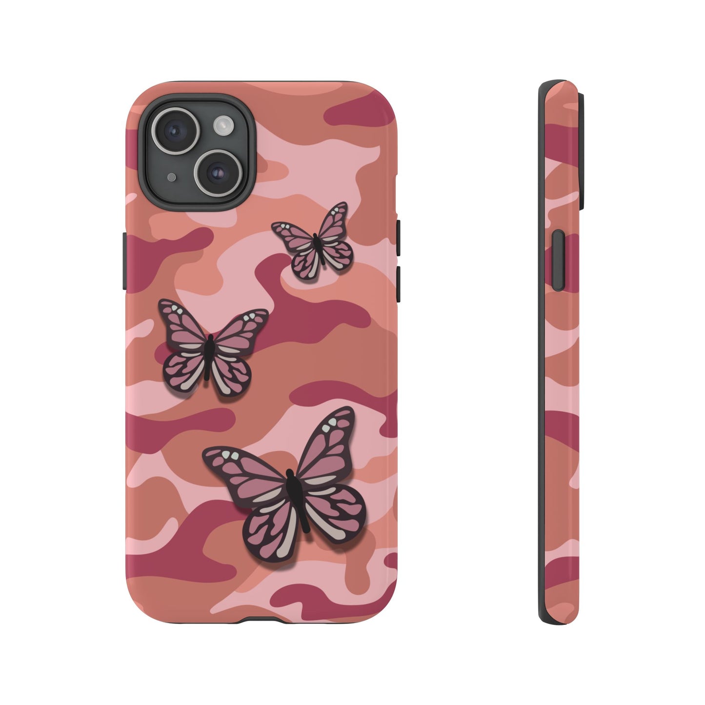 iPhone 15 Plus / Glossy Phone Case - Pink Butterfly Camo Phone Case