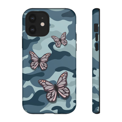 Dark Blue Butterfly Camo Phone Case - Blue Phone Case - iPhone 12 / Glossy