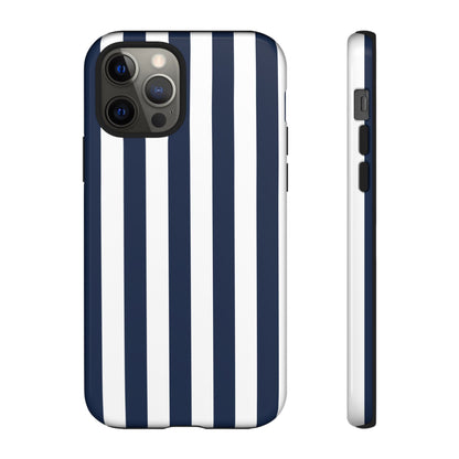 iPhone 12 Pro / Glossy Phone Case - Simple Dark Blue & White Stripe Pattern Phone Case