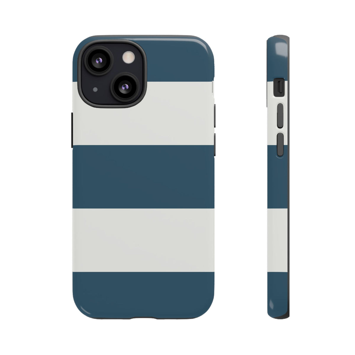 Blue & White Horizontal Stripe Pattern Phone Case - Blue Phone Case - iPhone 13 Mini / Glossy