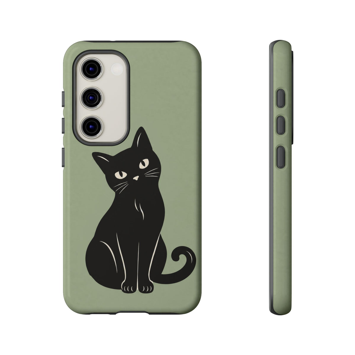 Minimalist Sage Green & Black Cat Phone Case