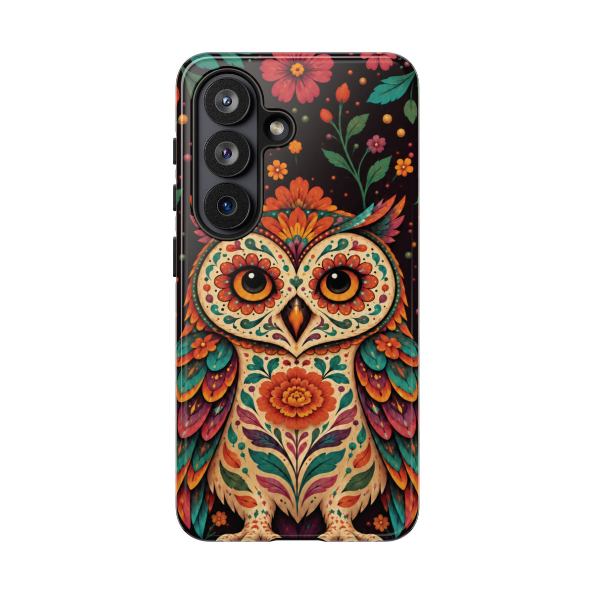 Vibrant Terracotta and Teal Calavera Owl Phone Case - Multicolor Phone Case - Samsung Galaxy S26 / Glossy
