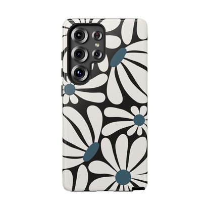 Retro Black Daisy Pattern Phone Case - Black Phone Case - Samsung Galaxy S25 Ultra / Glossy