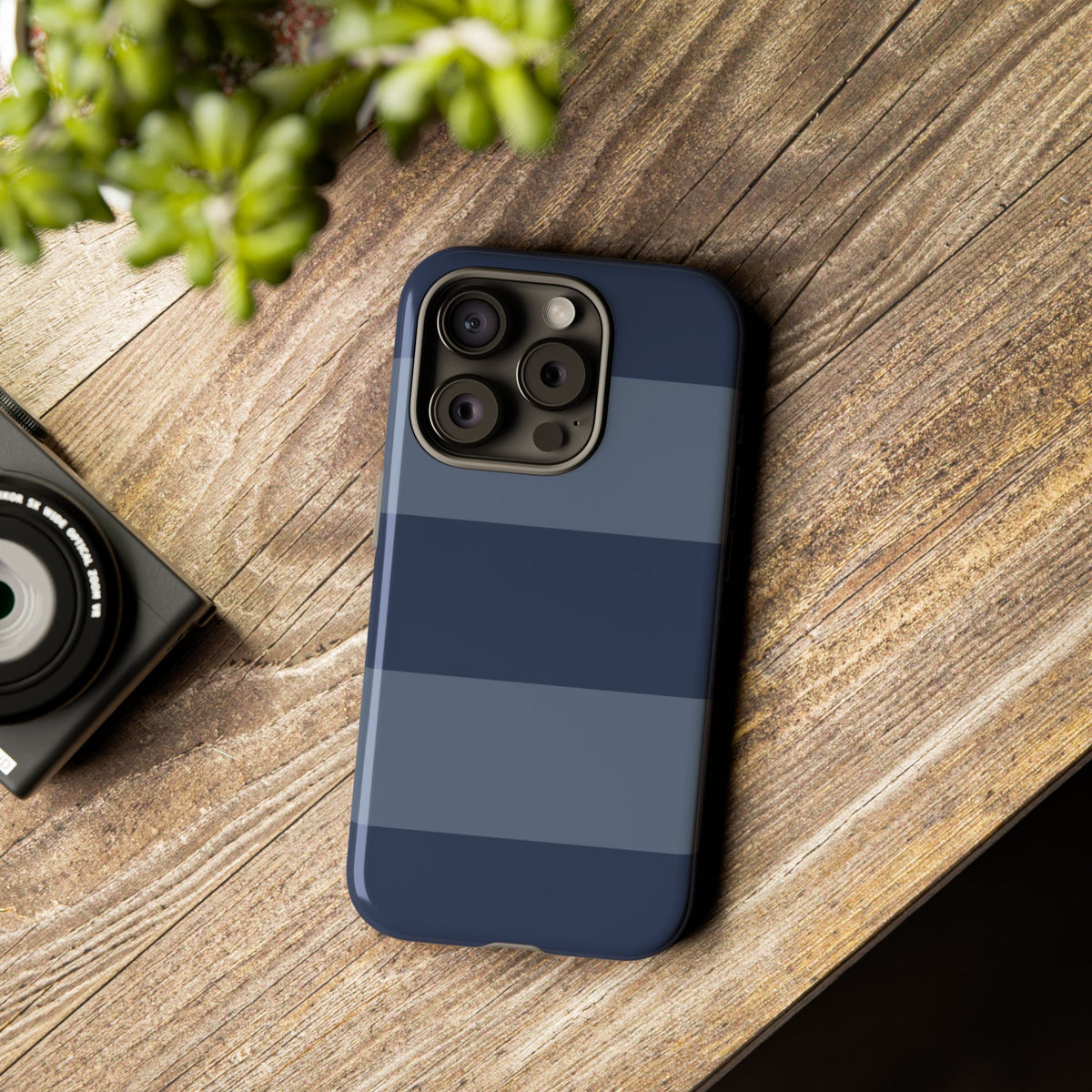 Dark Blue Horizontal Stripe Pattern Phone Case - Blue Phone Case