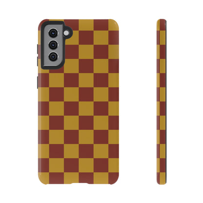 Trendy Mustard & Burgandy Checked Pattern Phone Case - Brown Phone Case - Samsung Galaxy S21 Plus / Glossy