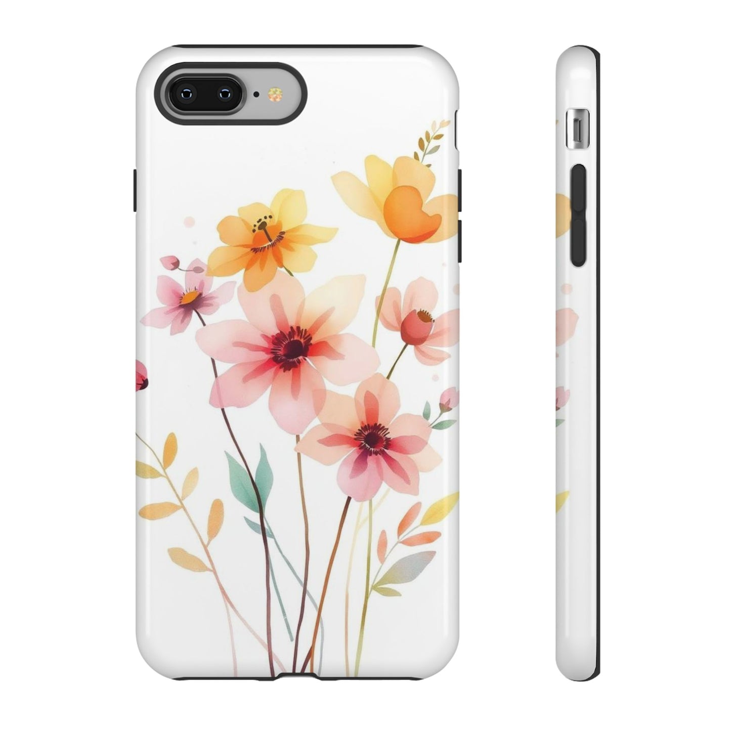 iPhone 8 Plus / Glossy Phone Case - Boho Chic Watercolour Blooms Design Phone Case