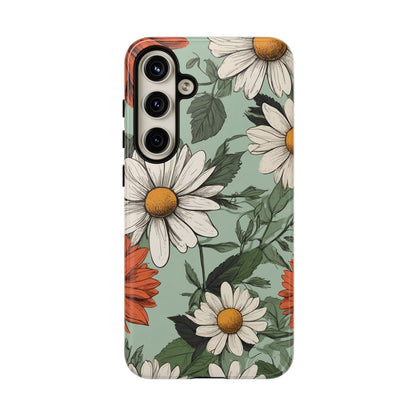 Samsung Galaxy S24 Plus / Glossy Phone Case - Boho Chic Daisies Floral Pattern ’White & Orange’ Phone Case