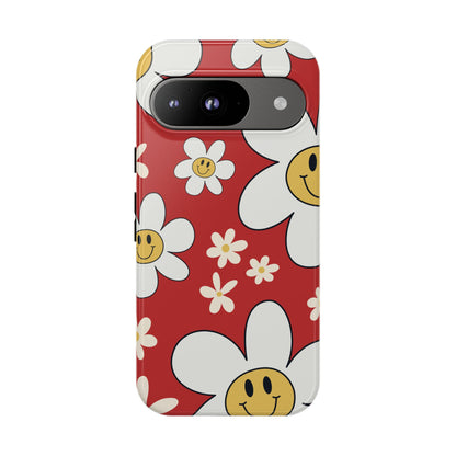 Fun Retro Daisy Pattern with Red Background Phone Case - Red Phone Case - Google Pixel 9 / Glossy