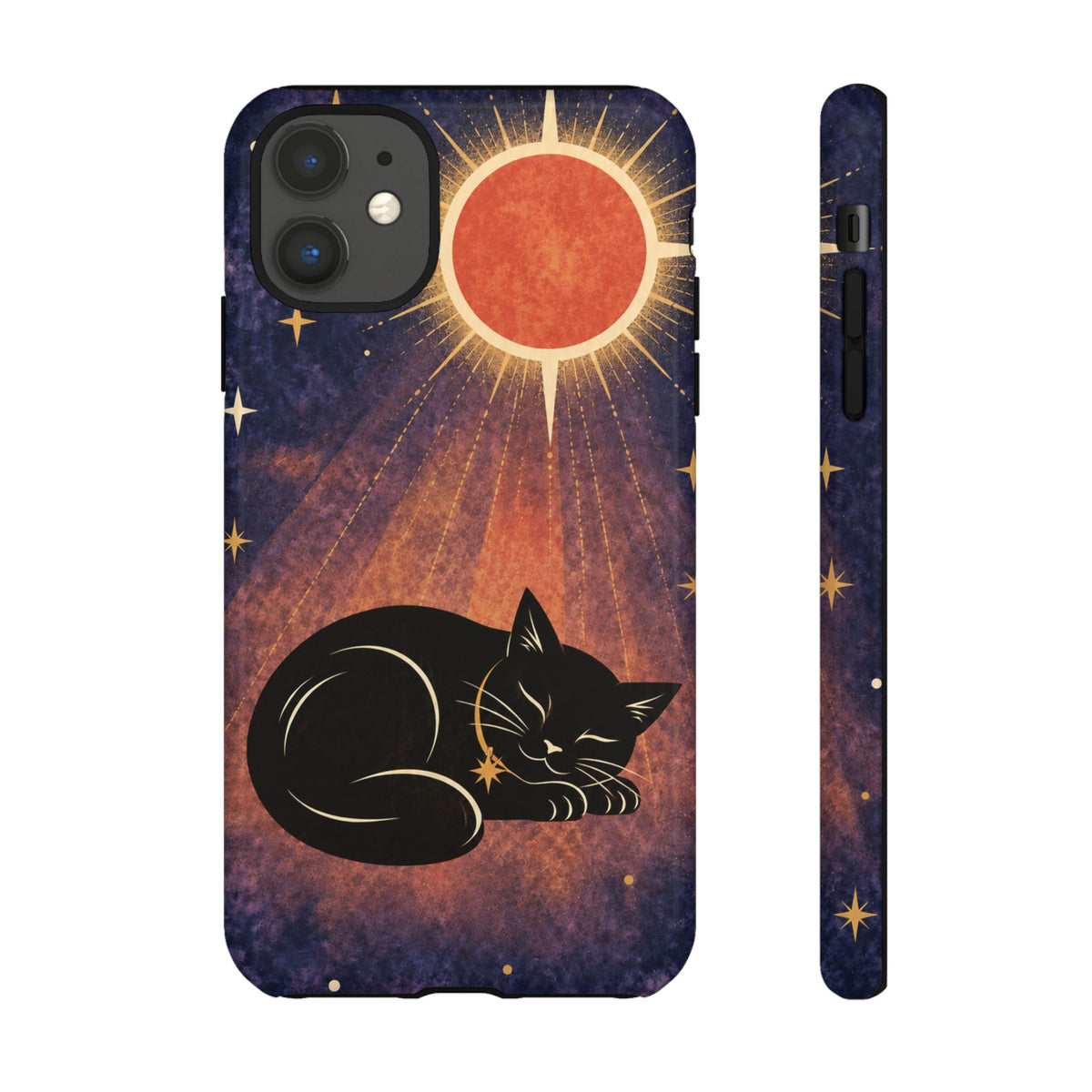 Whimsical Violet Celestial Black Cat Phone Case