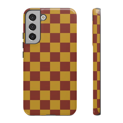 Trendy Mustard & Burgandy Checked Pattern Phone Case - Brown Phone Case - Samsung Galaxy S22 Plus / Glossy