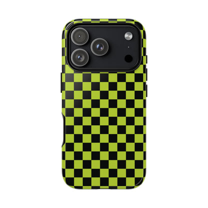 Trendy Neon Lime Green & Black Small Checked Pattern Phone Case - Green Phone Case - iPhone 18 Pro / Glossy