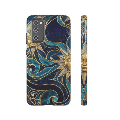 Elegant Teal & Gold Celestial Suns Phone Case