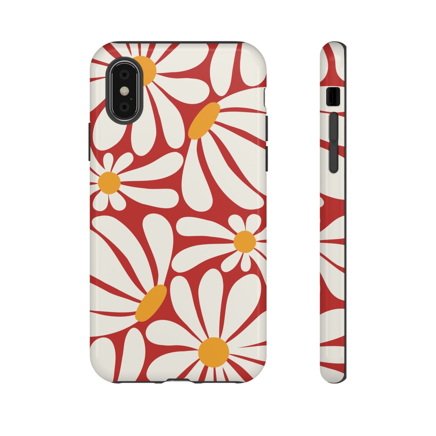 Retro Red Daisy Pattern Phone Case - Red Phone Case - iPhone X / Glossy