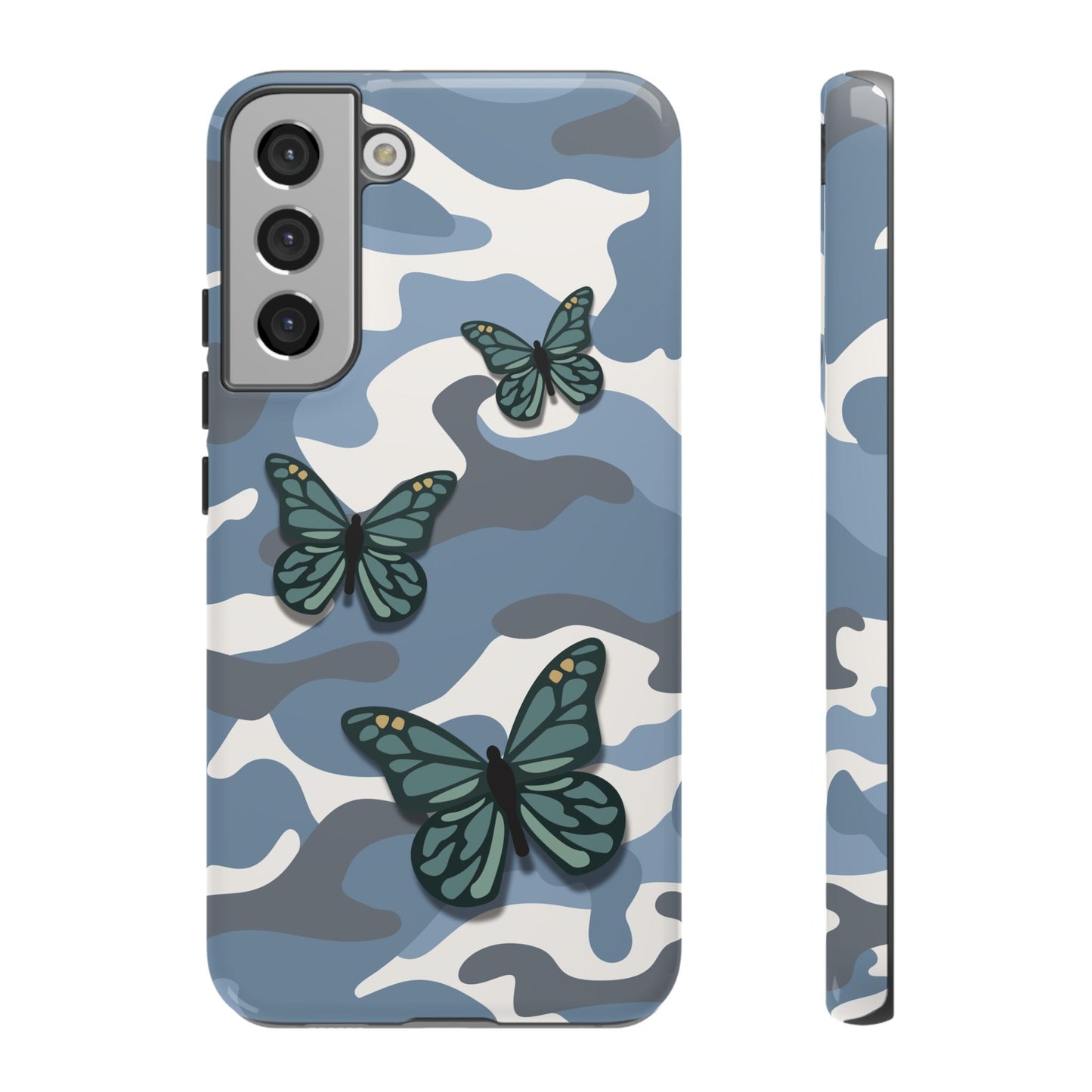 Samsung Galaxy S22 Plus / Glossy Phone Case - Light Blue Butterfly Camo Phone Case