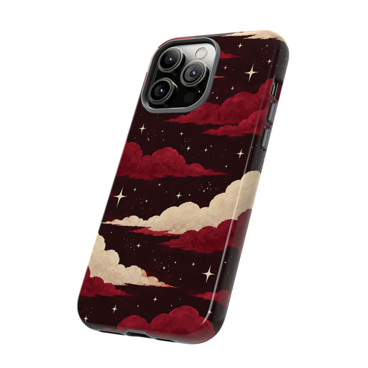 Illustrated Crimson Red Clouds & Stars Phone Case