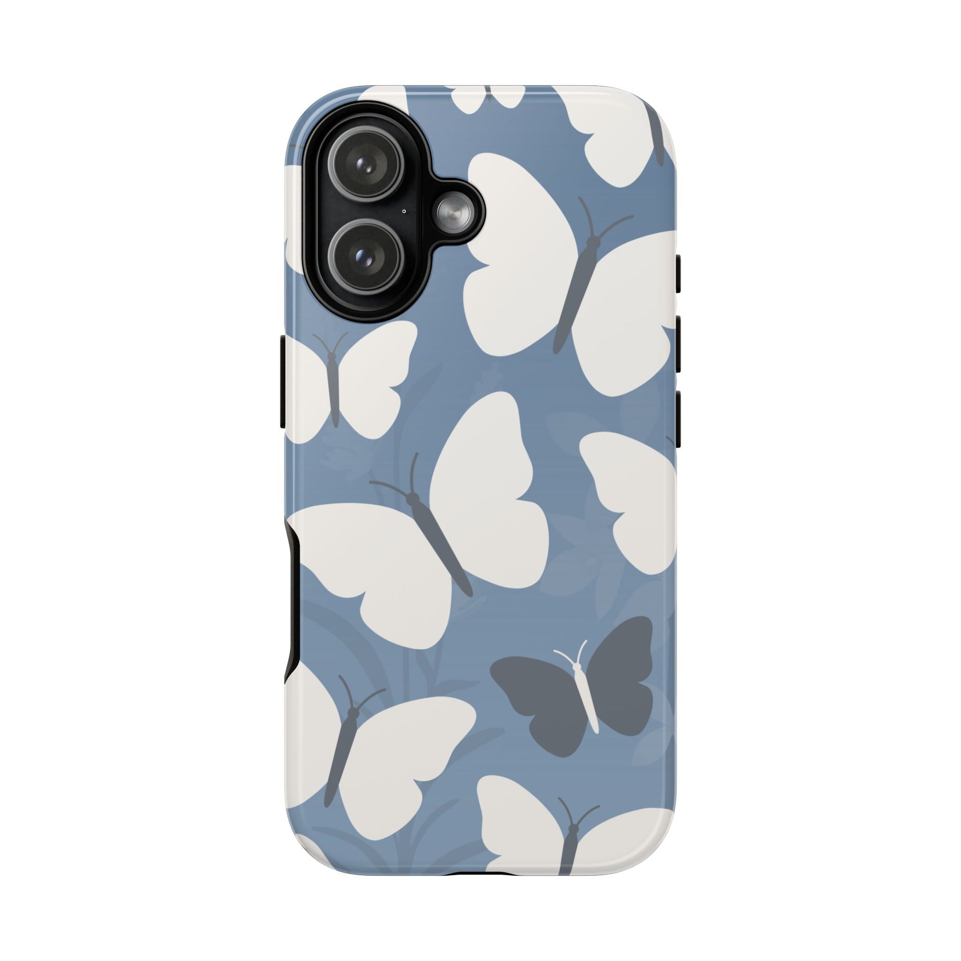 iPhone 17 / Glossy Phone Case - Minimalist Light Blue Butterfly Pattern Phone Case