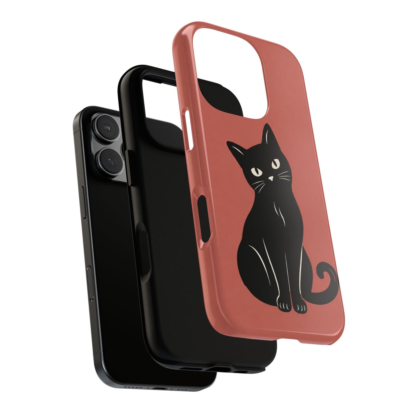 Minimalist Coral Red & Black Cat Phone Case