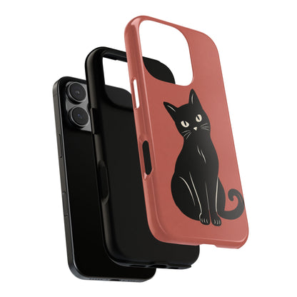 Minimalist Coral Red & Black Cat Phone Case