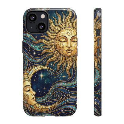 Elegant Teal & Gold Sun and Moon Phone Case