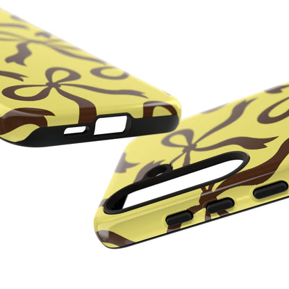 Bold Butter Yellow and Chocolate Brown Bow Pattern Phone Case - Yellow Phone Case