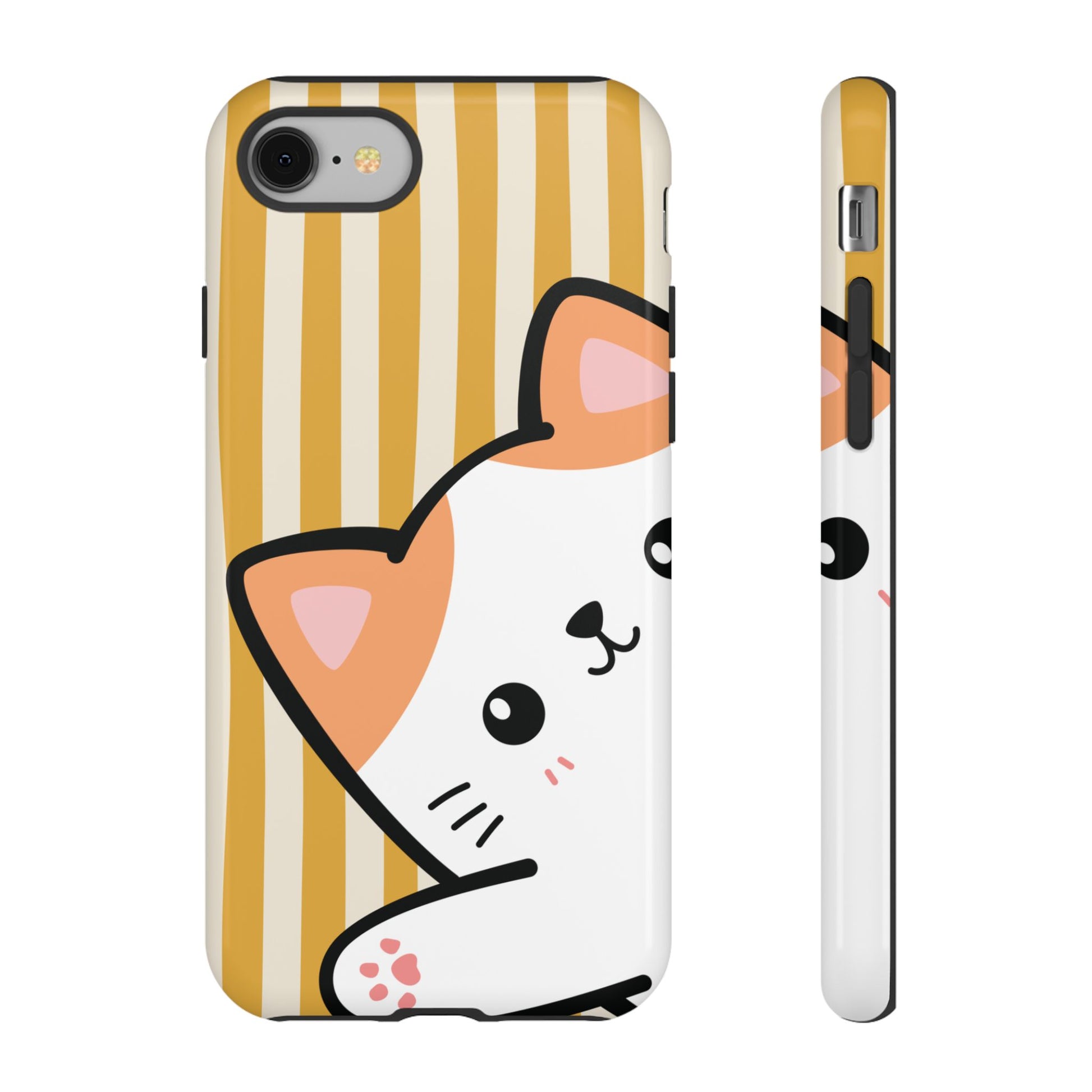 Playful Peakaboo Cat with Yellow Stripe Pattern Phone Case - Yellow Phone Case - iPhone 8 / Glossy