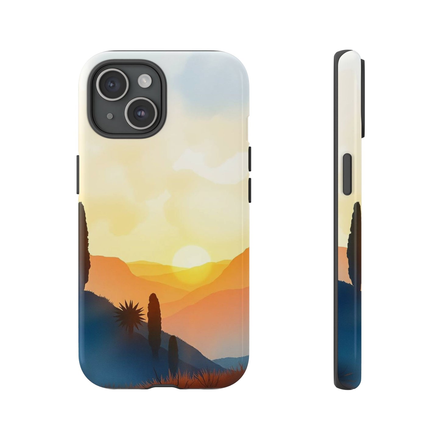 iPhone 15 / Glossy Phone Case - Watercolour Sunset Design Phone Case