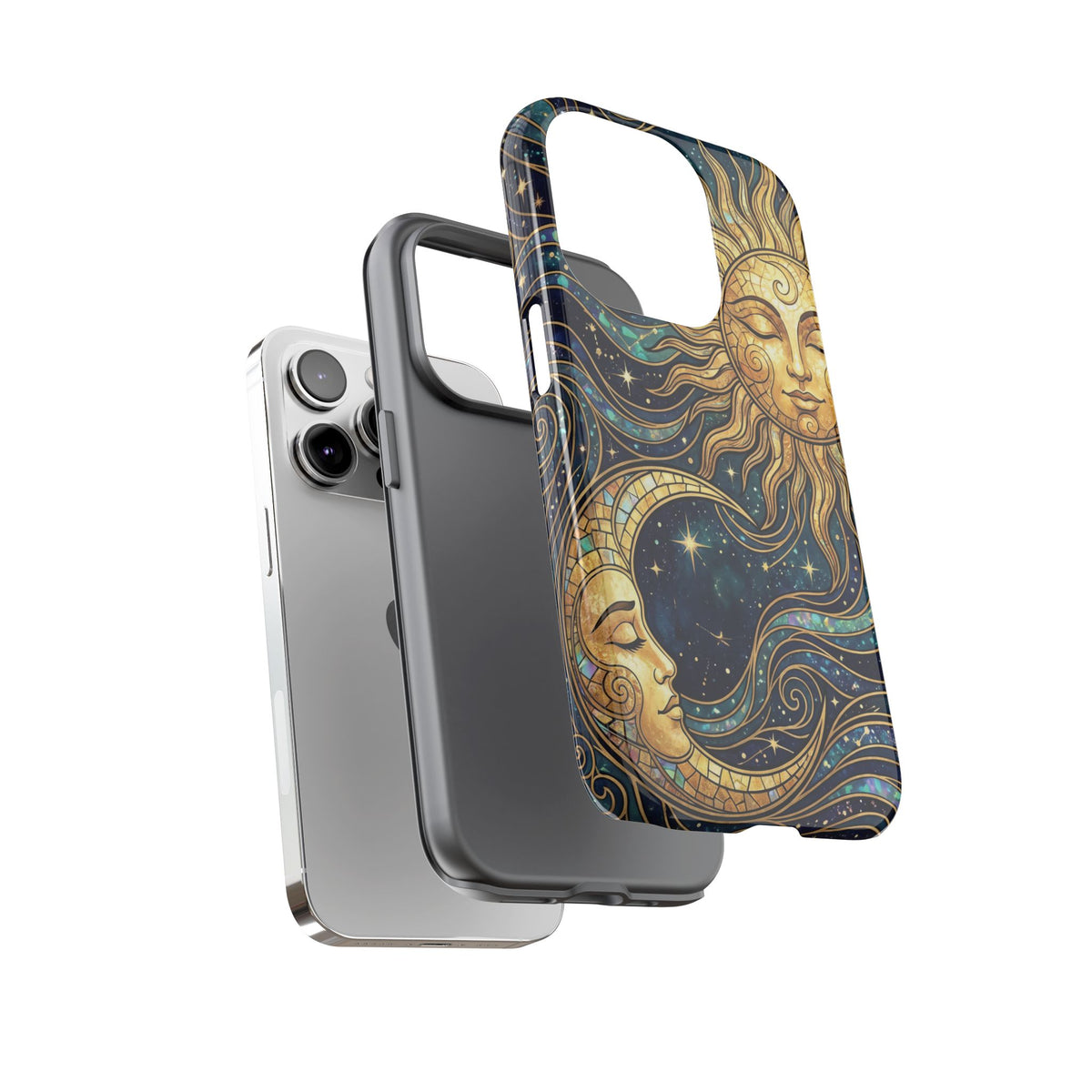 Elegant Teal & Gold Sun and Moon Phone Case