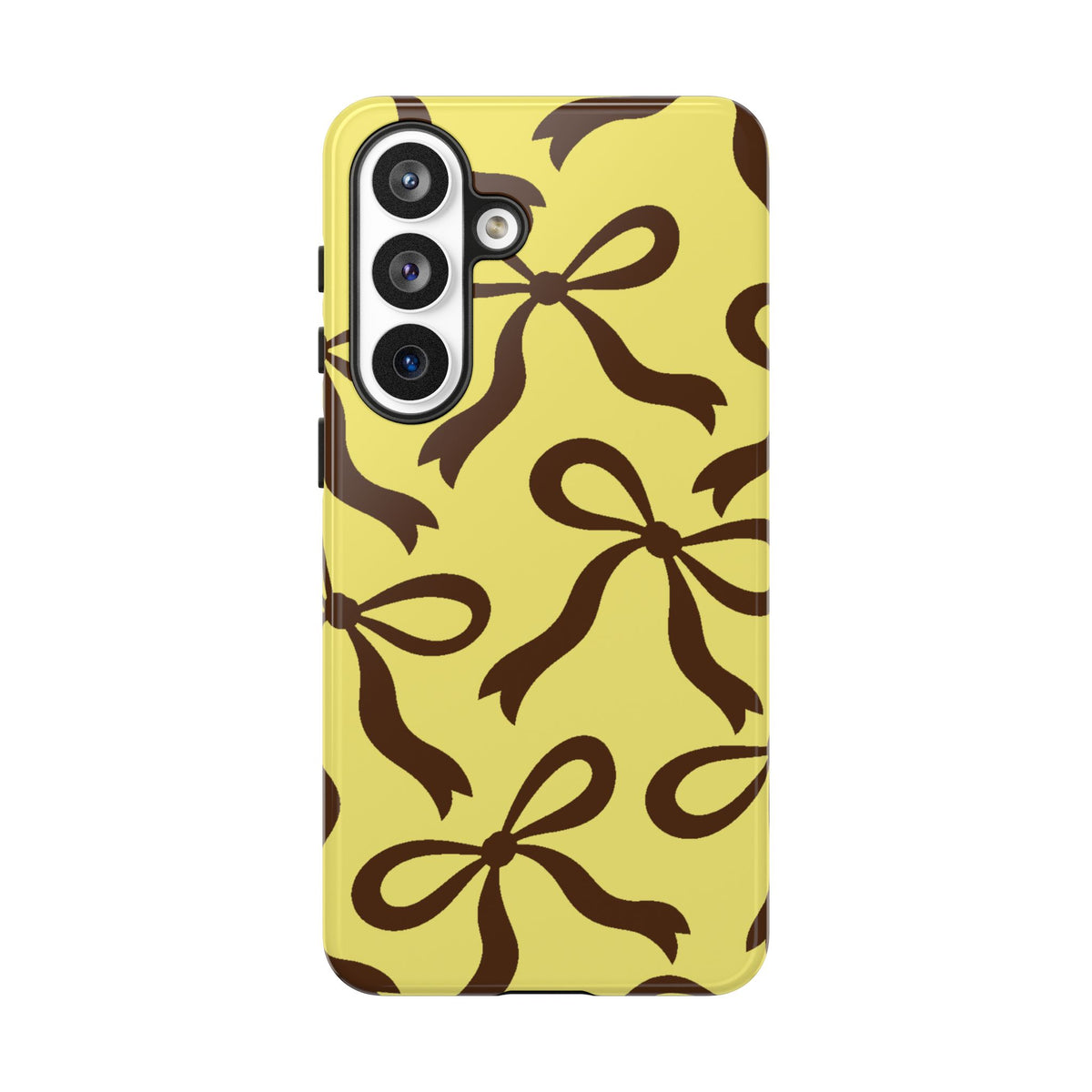 Bold Butter Yellow and Chocolate Brown Bow Pattern Phone Case - Yellow Phone Case - Samsung Galaxy S26 Plus / Glossy