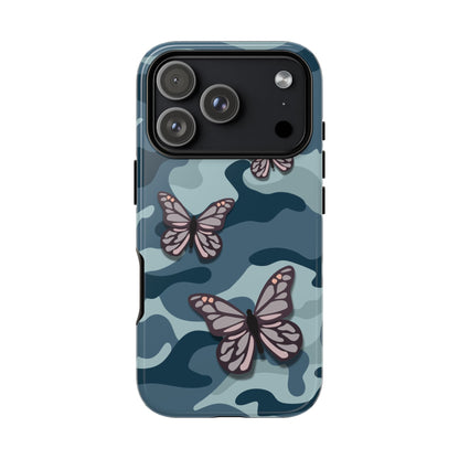 Dark Blue Butterfly Camo Phone Case - Blue Phone Case - iPhone 17 Pro / Glossy