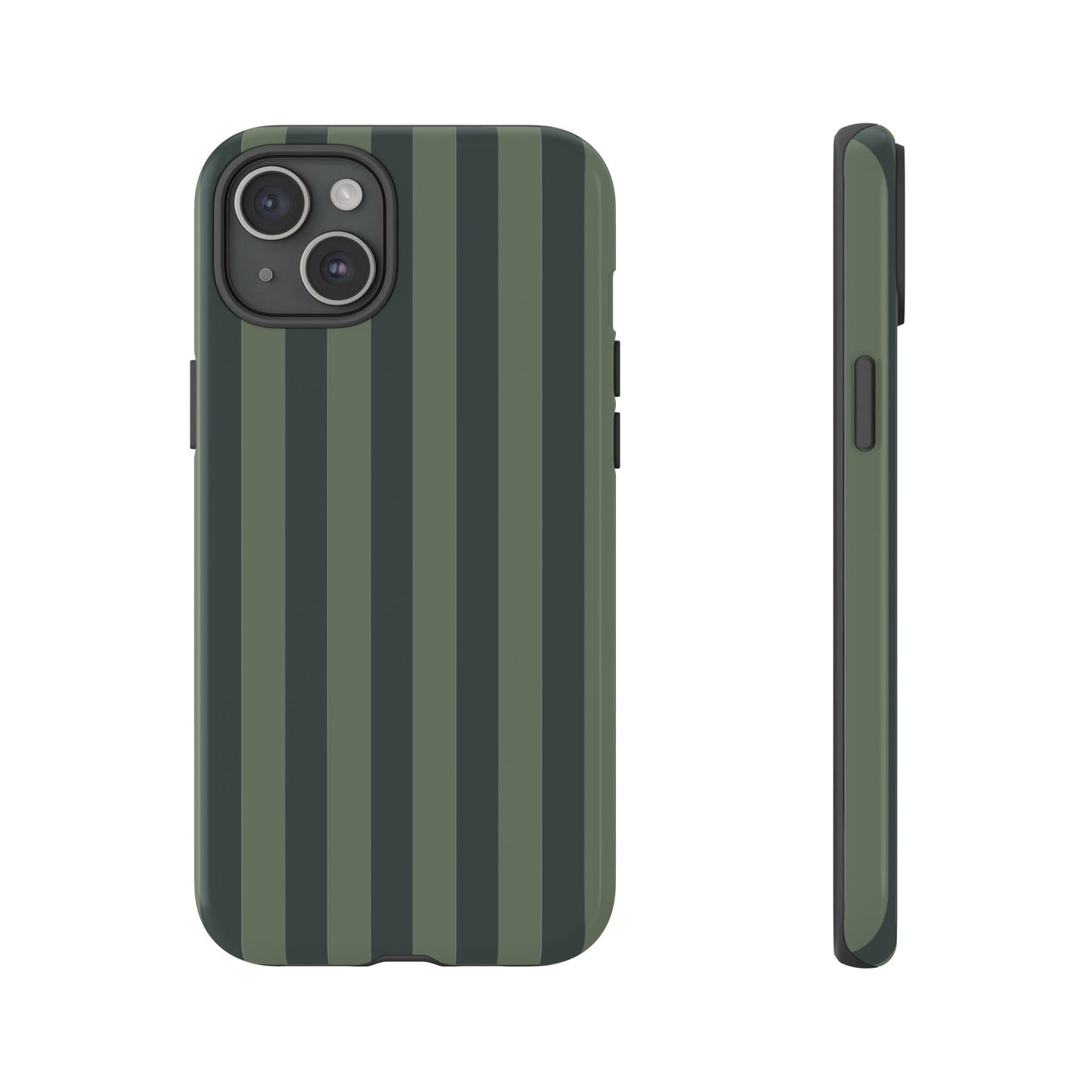 iPhone 15 Plus / Glossy Phone Case - ’Dark Green Stripe Pattern’ Phone Case
