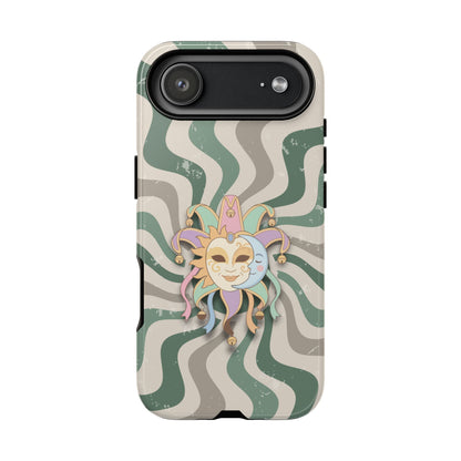 iPhone 17 Air / Glossy Phone Case - Sun & Moon Jester Mask – Green Retro Wave Phone Case