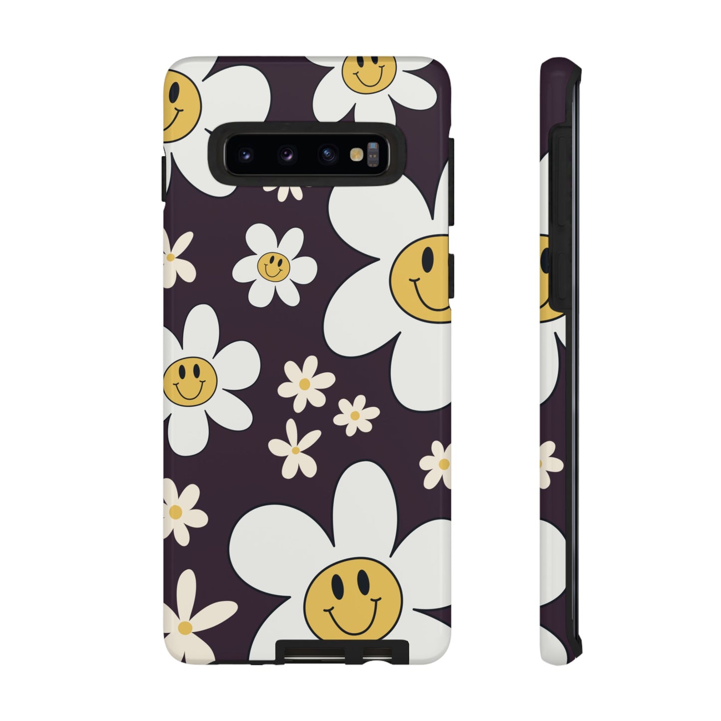 Samsung Galaxy S10 / Glossy Phone Case - Fun Retro Daisy Pattern with Purple Background Phone Case