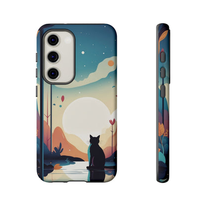 Stylised Cat & Moon Design Phone Case - Multicolor Phone Case - Samsung Galaxy S23 / Glossy