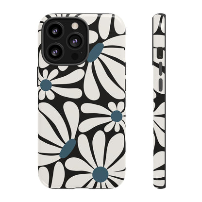 Retro Black Daisy Pattern Phone Case - Black Phone Case - iPhone 13 Pro / Glossy