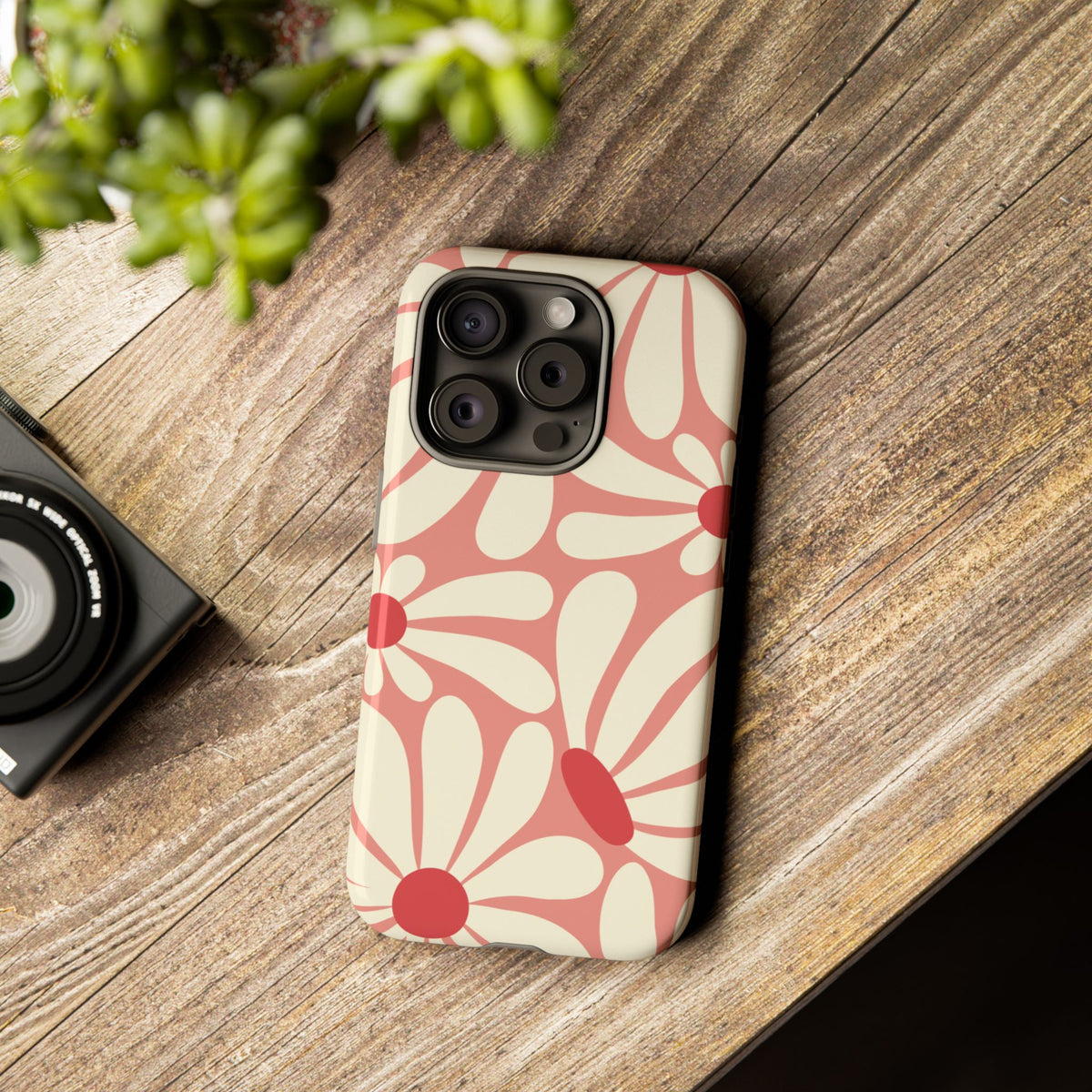 Cute Retro Pink Daisy Pattern Phone Case - Pink Phone Case