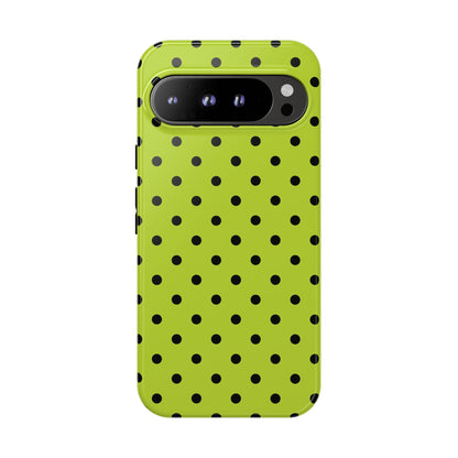 Google Pixel 9 Pro XL / Glossy Phone Case - Trendy Neon Lime Green & Black Dot Pattern Phone Case