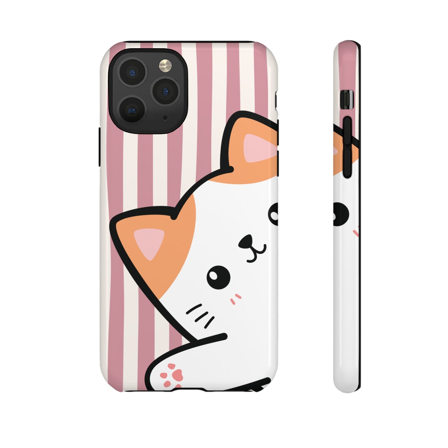 Playful Peakaboo Cat with Pink Stripe Pattern Phone Case - Pink Phone Case - iPhone 11 Pro / Glossy