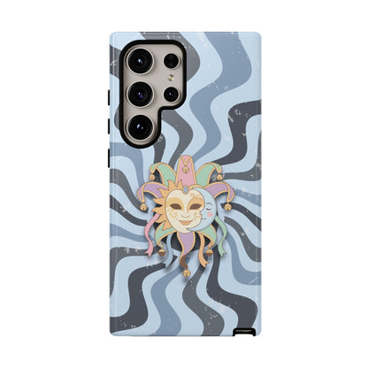 Samsung Galaxy S24 Ultra / Glossy Phone Case - Sun & Moon Jester Mask – Blue Retro Wave Phone Case