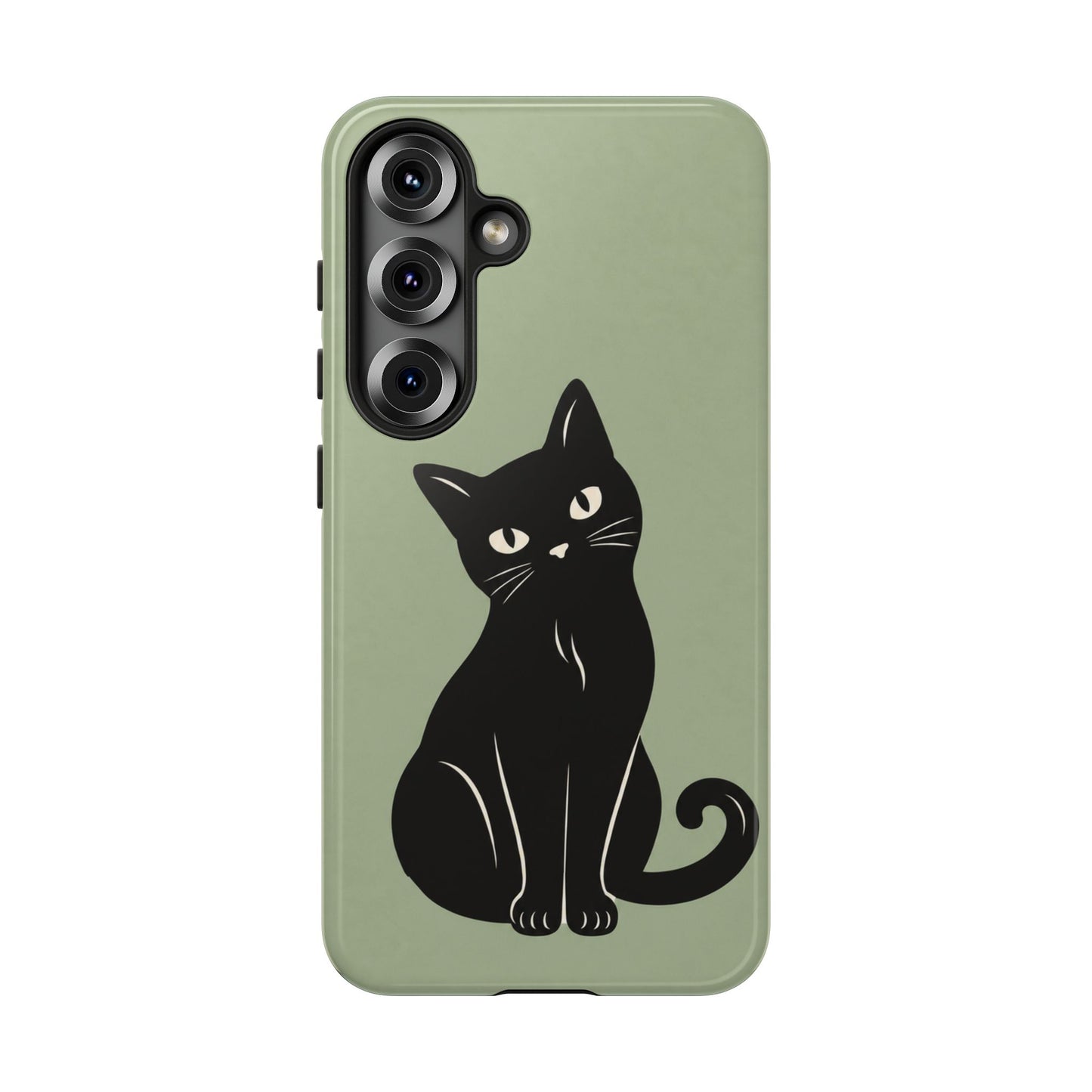 Minimalist Sage Green & Black Cat Phone Case