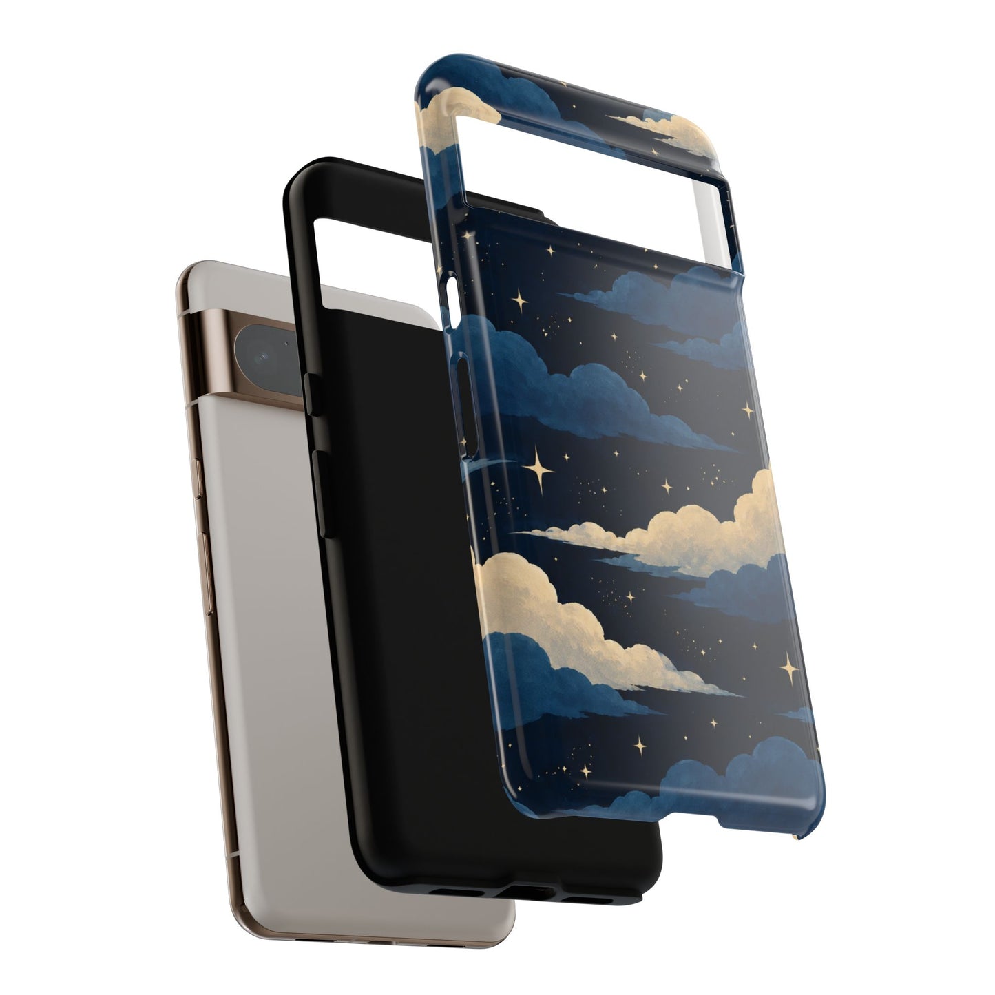 Illustrated Navy Blue Clouds & Stars Phone Case